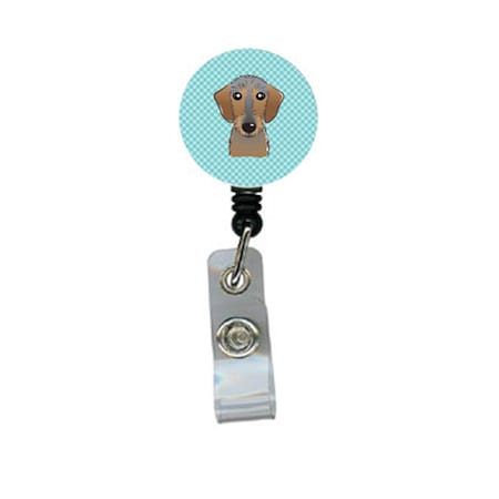 Teacher&Aposs Aid Checkerboard Blue Wirehaired Dachshund Retractable Badge Reel TE3439120